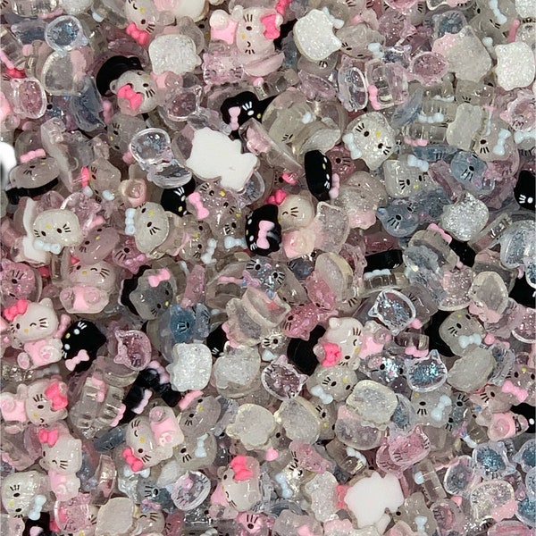 New Price! In Love with Kitty Nail Charm Mix with Unusual All Black Hello Kitty Head Cabochon DYI Phone Cases Hair Accessories Decorative