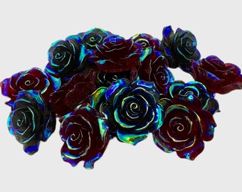 New Price! 34mm Galaxy Coating Black Resin Rose Flower Cabochon Flat Back Perfect DYI Phone Cases Water Bottles Scrapbook Hair Accessory