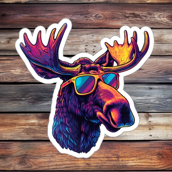 Cool Moose Sticker with Sunglasses, Vinyl Decal