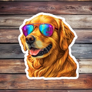 Pegatina Super Cool Golden Retriever (pegatina de perro, pegatina de animal, pegatina de botella de agua, pegatina de diario, pegatina de computadora portátil, pegatina personalizada)