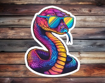 Pegatina de víbora con gafas de sol, calcomanía de serpiente genial
