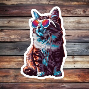 Super Cool Cat Sticker (Cat Sticker, Animal Sticker, Water Bottle Sticker, Journal Sticker, Laptop Sticker, Custom Sticker)