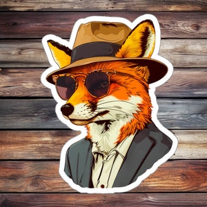 Dapper Fox Sticker, Fedora, Sunglasses, Vinyl Decal