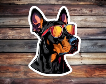 Cool Doberman Vinyl Sticker, Laptop, Water Bottle
