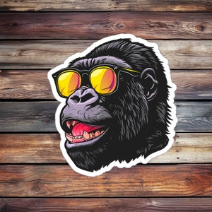 Super Cool Gorilla Sticker (Animal Sticker, Water Bottle Sticker, Journal Sticker, Laptop Sticker, Custom Sticker)