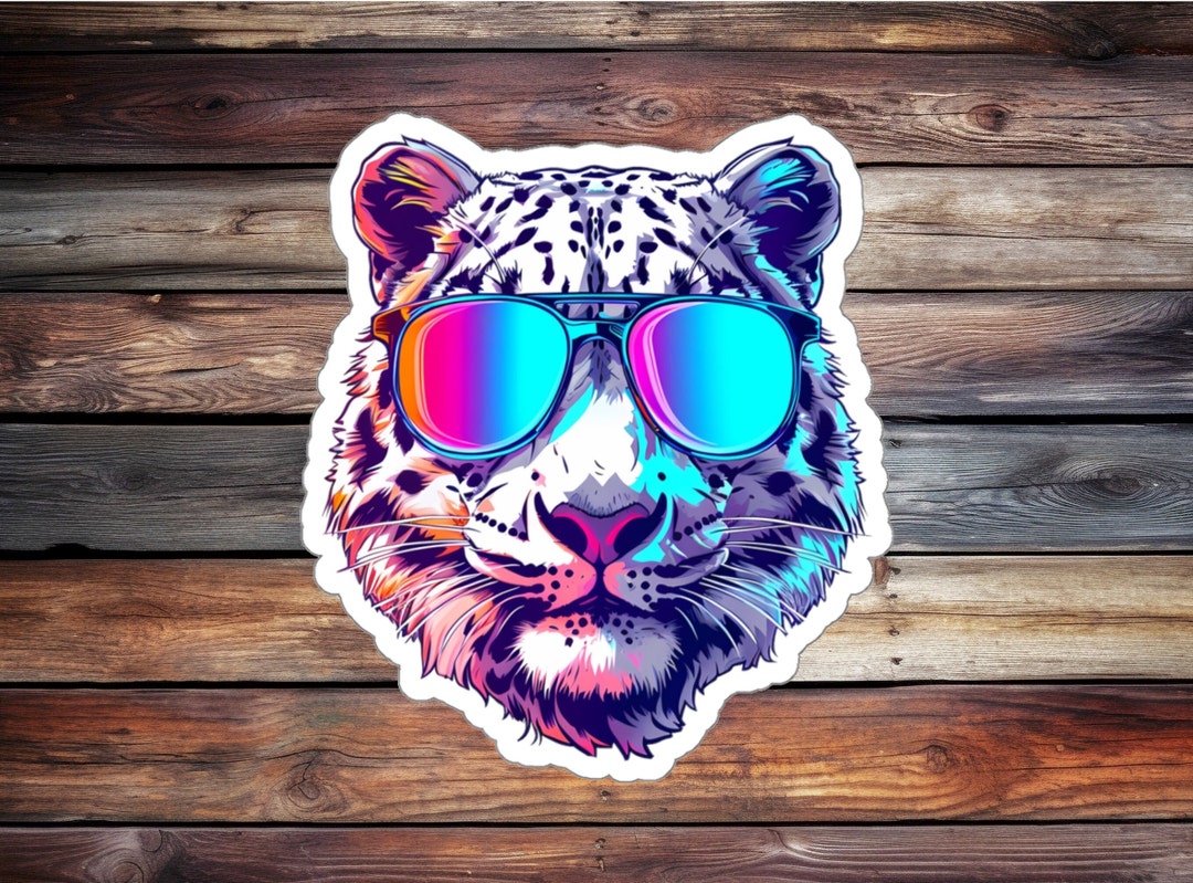 Snow Leopard Sticker With Sunglasses, Vinyl Decal - Etsy