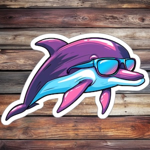 Super Cool Dolphin Sticker (Animal Sticker, Water Bottle Sticker, Journal Sticker, Laptop Sticker, Custom Sticker)