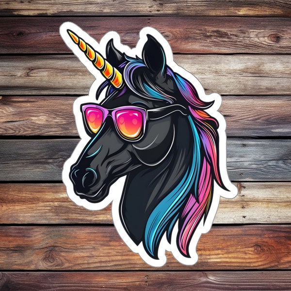 Super Cool Black Unicorn Sticker (Animal Sticker, Water Bottle Sticker, Journal Sticker, Laptop Sticker, Custom Sticker)