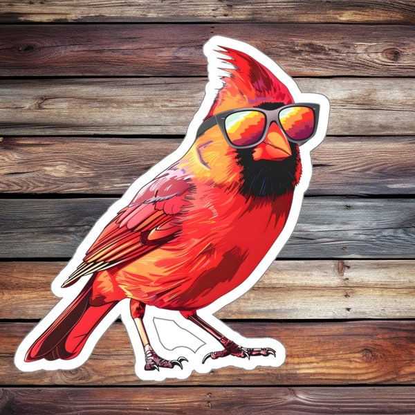 Cardinal Sticker with Sunglasses, Durable Vinyl Decal