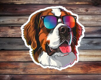 Cool St. Bernard Vinyl Sticker, Dog with Sunglasses