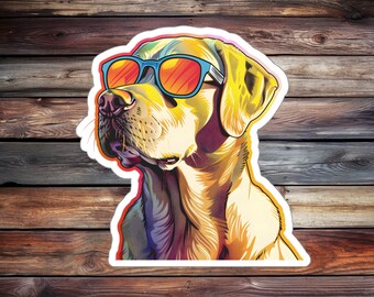 Cool Yellow Lab Sticker, Sunglasses Dog, Vinyl Decal