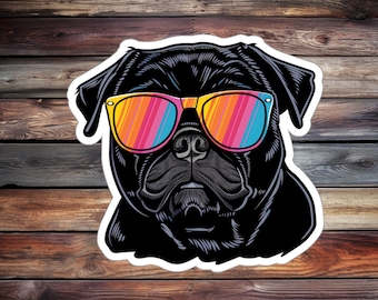 Cool Pug Vinyl Sticker, Dog with Sunglasses