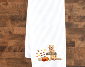 Serviette de cuisine d&#39;automne, serviette de Golden Retriever, serviette de chien, serviette personnalisée, serviette de vacances, sac de farine de Golden Retriever, serviette de tissage de gaufre