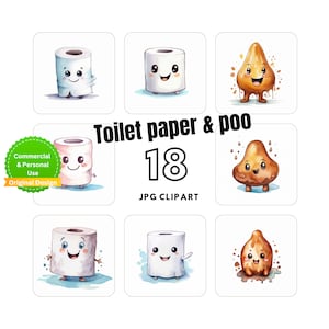 18 Cute toilet paper and Poo Clipart Collection: Instant Download - for Educational Card Making , Mixed Media, and Digital Crafting