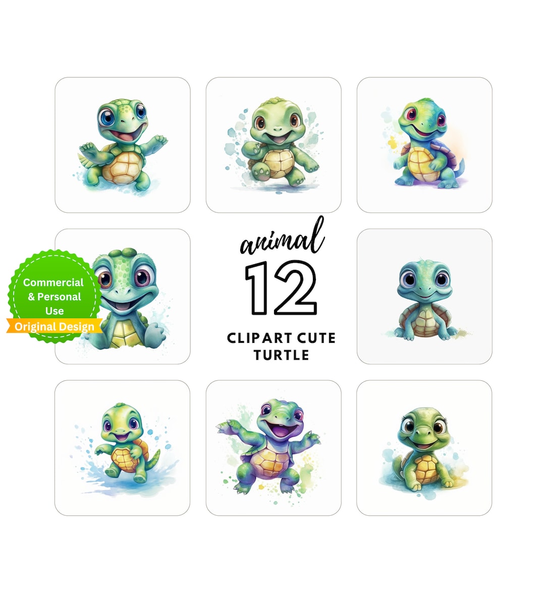 12 Cute Sea Turtle Clip Art Collection: 12 High Quality Images for ...