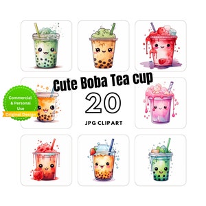 Bubble Tea Clipart, Boba Tea,  Drink, Food Clipart, Food Art - For card making - Cup design - Digital craft - mix media - instant download