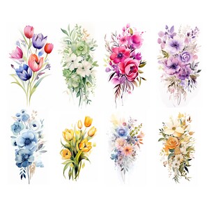 60 Flower Tall Design , Clipart : 60 water color High Quality Images Collection -Perfect for Card Making , Mixed Media, and Digital Crafting