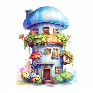 15 Fairy house Clipart Collection- Clipart image, cartoon house design-For Digital craft- mix media -sublimation - instant download