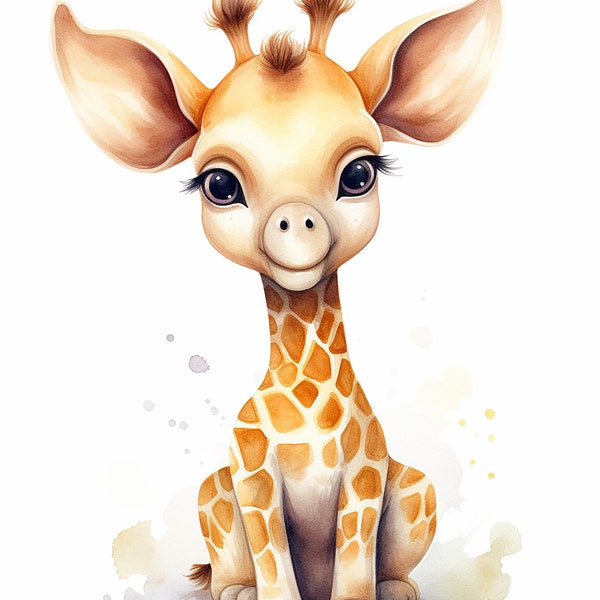 9 Cute baby Giraffe Clipart : Water Color jpg -Instant Download -Perfect for school education material, Mixed Media, and Digital Crafting