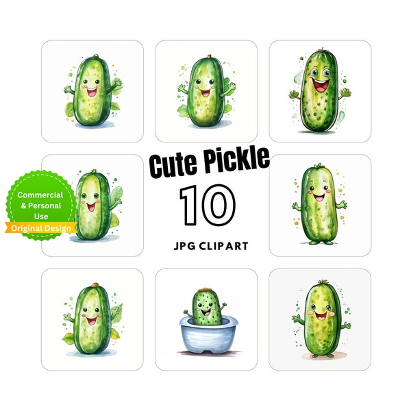 10 Cute pickle Clip Art Collection: 10 High Quality Images for Digital Download -Perfect for Card Making,Mixed Media, and Digital Crafting