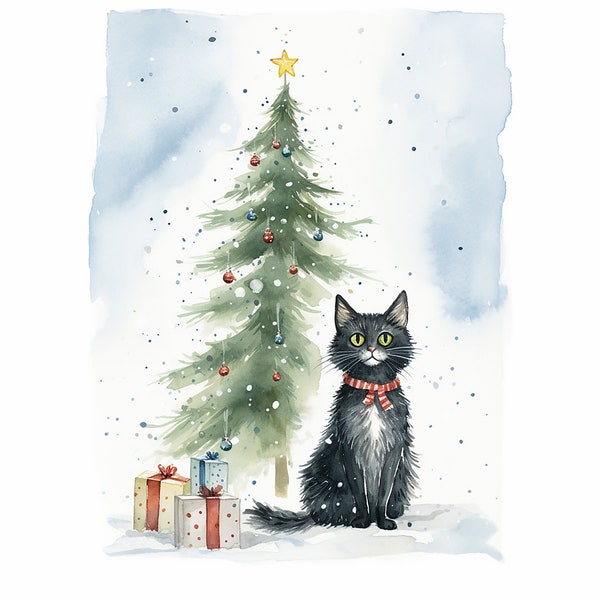 10 Christmas tree and Cat Clipart:10 High Quality Images Collection -Perfect for Card Making, Flash card , Mixed Media, and Digital Crafting