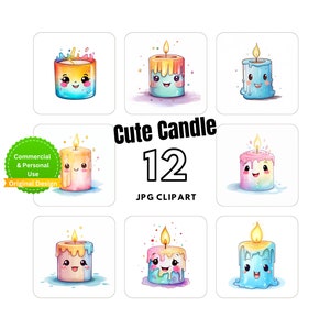 Cute Candle Clipart Collection- 12 Clipart image, Kawaii design ,Candle Design-For card making - Digital craft- mix media - instant download