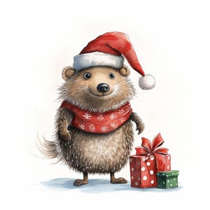10 Christmas hedgehog - Santa Clipart : 10 High Quality Images Collection -Perfect for Card Making , Mixed Media, and Digital Crafting