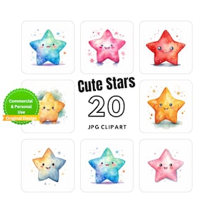 Funny Cute Star Clipart Collection - 20 Clipart image, Star illustration -For card making - Digital craft- mix media - instant download