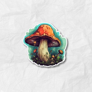 Nature Mushroom Sticker - Wilderness, Forest Fungi Vinyl Decal for Bottles & Laptops