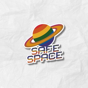 Safe Space LGBTQIA+ Retro Waterproof Sticker | Gifts for LGBTQ+ friends | Funny space decals | Rainbow decal | Rainbow flag sticker gift