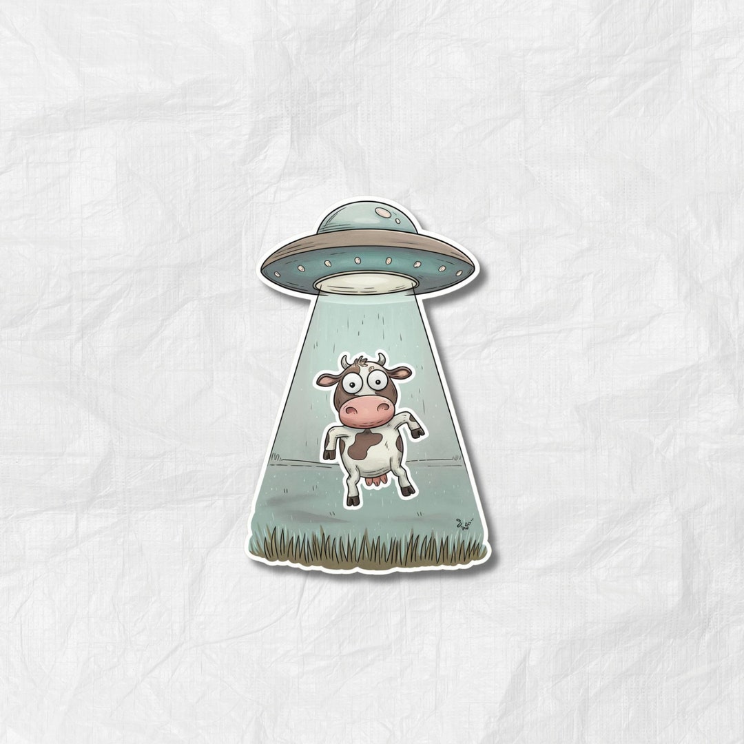 UFO Cow Abduction Sticker - Funny Alien Beam Vinyl Decal, Gift - Etsy