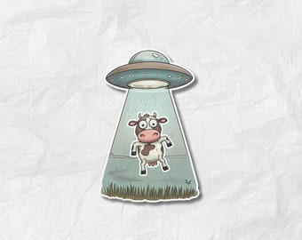Sticker UFO koe ontvoering - grappige Alien Beam-vinylsticker, cadeau
