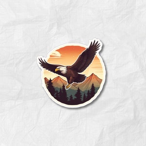 Adesivo al tramonto con aquila calva, decalcomania in vinile bella e resistente per laptop, bottiglie d’acqua e altro ancora