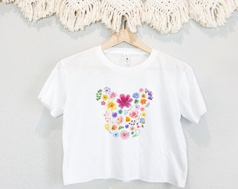 Women's Disney Mickey Flower Crop Top Tee