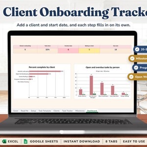 Client Onboarding Checklist and Task Tracker Spreadsheet for Agencies and Service Businesses, Excel and Google Sheets