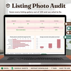 Listing Photo Audit Spreadsheet for Etsy Sellers, Product Photo Checklist and Buyer Trust Scorecard, Excel & Google Sheets