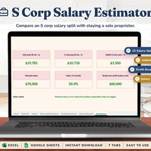 S Corp Salary vs Distribution Calculator Spreadsheet, Self Employment Tax Savings Estimator for Sole Proprietors, Excel & Google Sheets