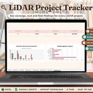 LiDAR and GIS Field Project Tracker Spreadsheet - Drone Survey Flight Coverage, Processing Cost and Equipment Log