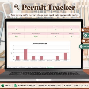 Permit Tracker Spreadsheet for Contractors, Inspection and Utility Approval Log, Solar Installer Project Tracker, Excel and Google Sheets