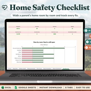 Aging in Place Home Safety Checklist Spreadsheet, Room by Room Audit & Adaptive Gear Inventory, Caregiver Planner, Excel Google Sheets