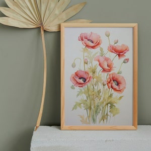 Dainty Vintage Flowers ~ Poppy Watercolor Print ~ Nursery Decor ~ Cottage Wall Art ~ Printable Download