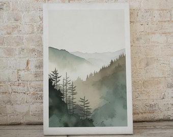 Stampa ad acquerello di una foresta: paesaggio delle Smoky Mountains, decorazione per la cameretta dei bambini (download digitale)