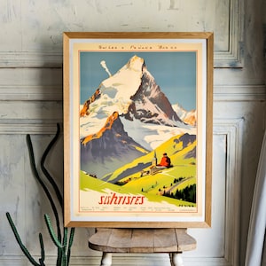 Vintage Swiss Alps Travel Poster Illustration v1 Aspect Ratio 2:3- DIGITAL DOWNLOAD