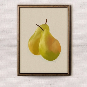 Pears, Still Life Art Print | Gouache Style Painting| Modern Kitchen Wall Art| Minimalist Fruit Decor