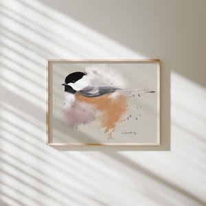 Chickadee Art Print | Chickadee Bird Illustration | Neutral Nursery | Farmhouse, Rustic, Cottagecore Home Decor | 8 x10, 11 x14 Unframed Art