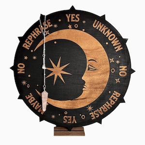 Moon Dowsing Pendulum Board | Wooden Engraved Moon Celestial Pendulum Board | Spirit Board