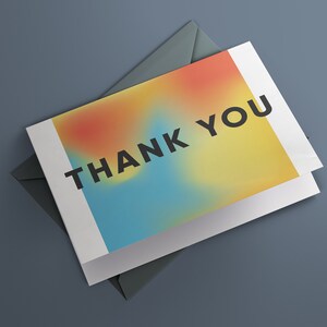 Modern Blue, Yellow and Orange Gradient Printable Thank You Card (2 Card Bundle), Digital Download