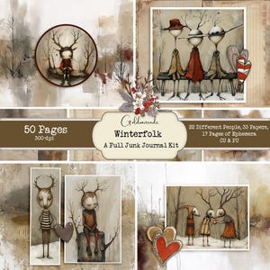 Winterfolk - Kit de Diário de Lixo. 50 páginas: 33 folhas tamanho carta, 17 páginas de itens diversos, incluindo 22 Winterfolk diferentes. 300 dpi. CU e PU.