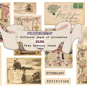 PENMANSHIP Printable Digital Download Digikit Calligraphy Vintage Ads Junk Journal Ephemera Kit Goldenmeade