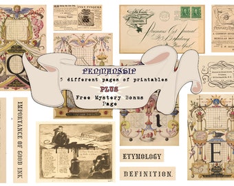 PENMANSHIP Printable Digital Download Digikit Calligraphy Vintage Ads Junk Journal Ephemera Kit Goldenmeade